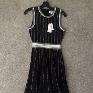 Sandro Black and White Striped Midi Dress